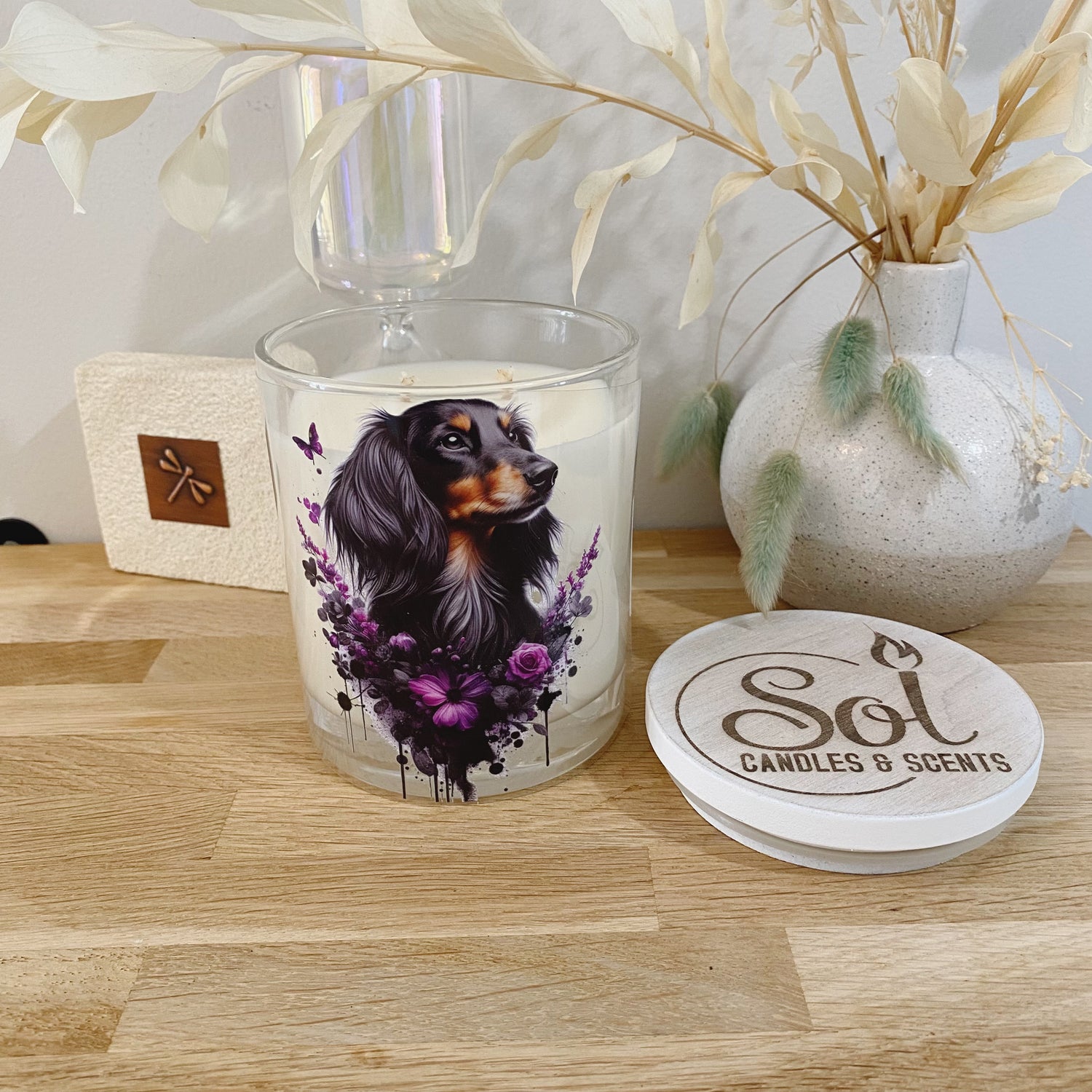 Dachshund Long Haired Purple Xlarge Candle_Refillable_Made in Australia 