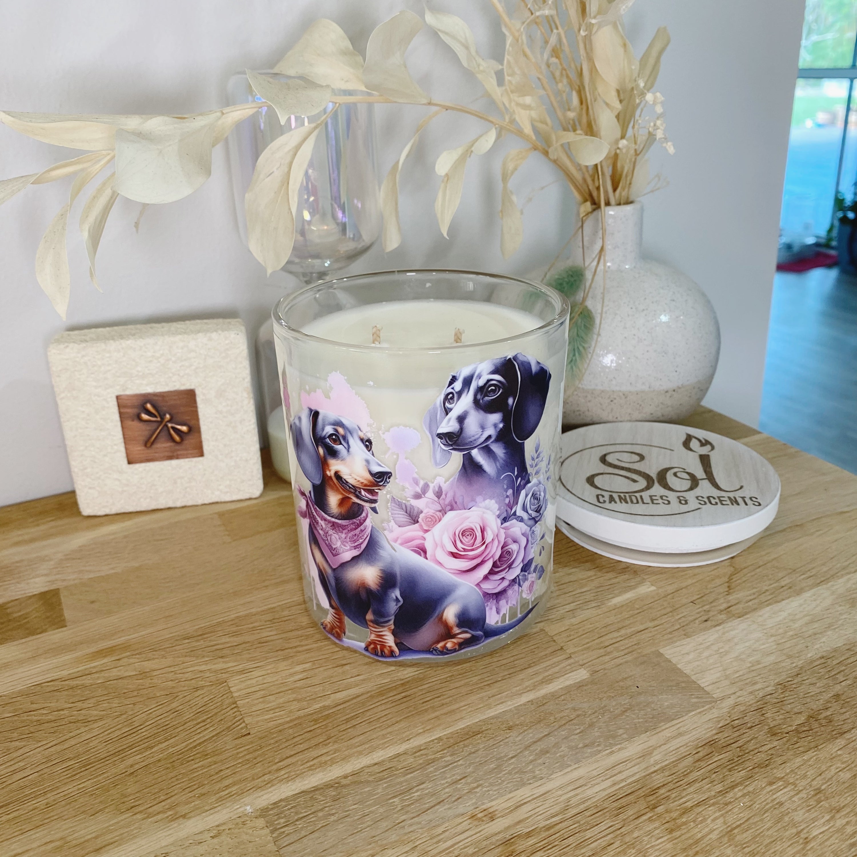 Dachshund Roses Xlarge Candle