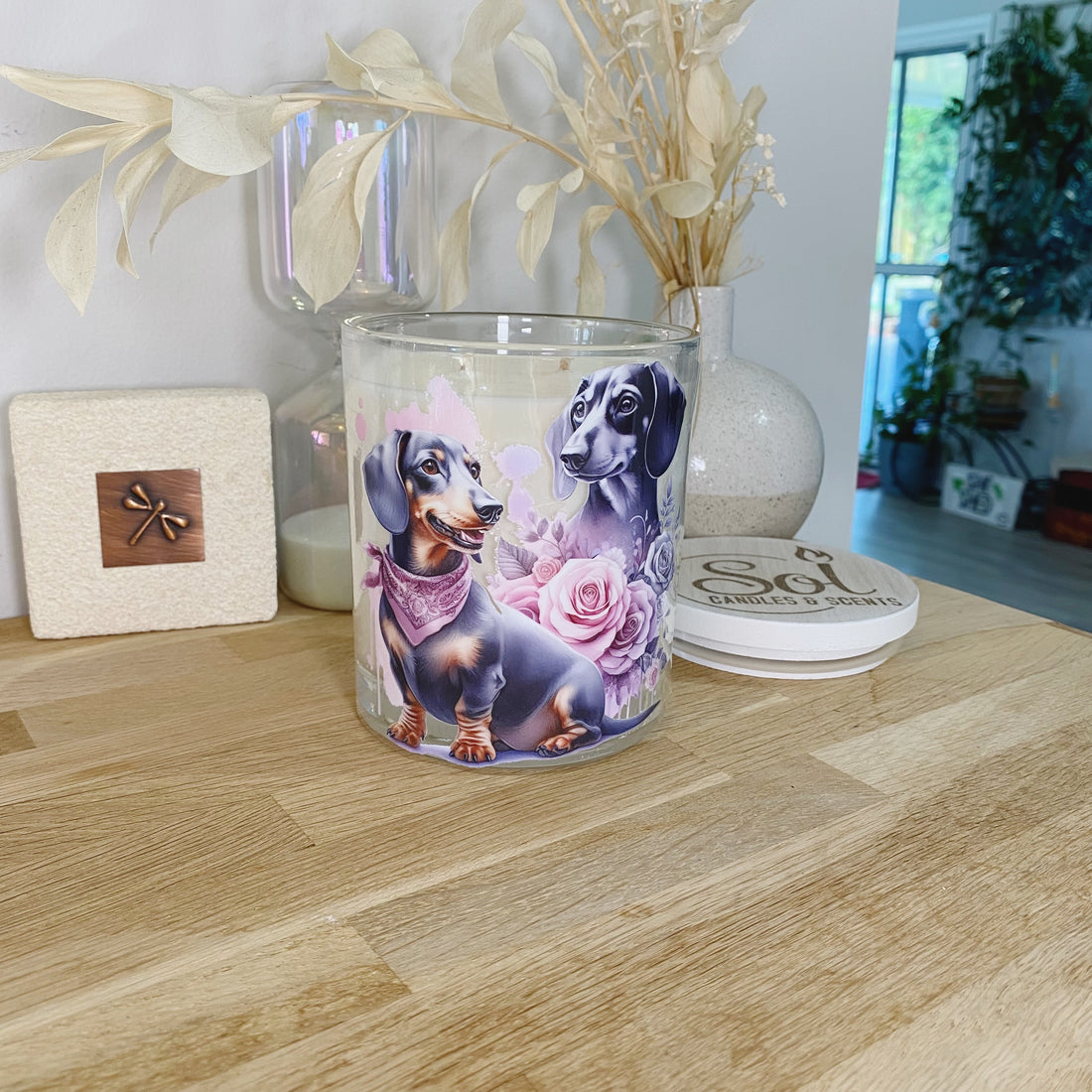 Dachshund Roses Xlarge Candle