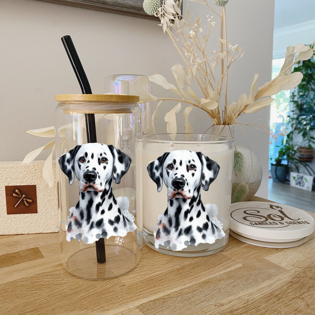 Dalmatian Portrait Glassware &amp; Candle Set