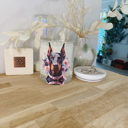 Doberman Dog Pink Floral Xlarge Candle_Pink Dog Collar