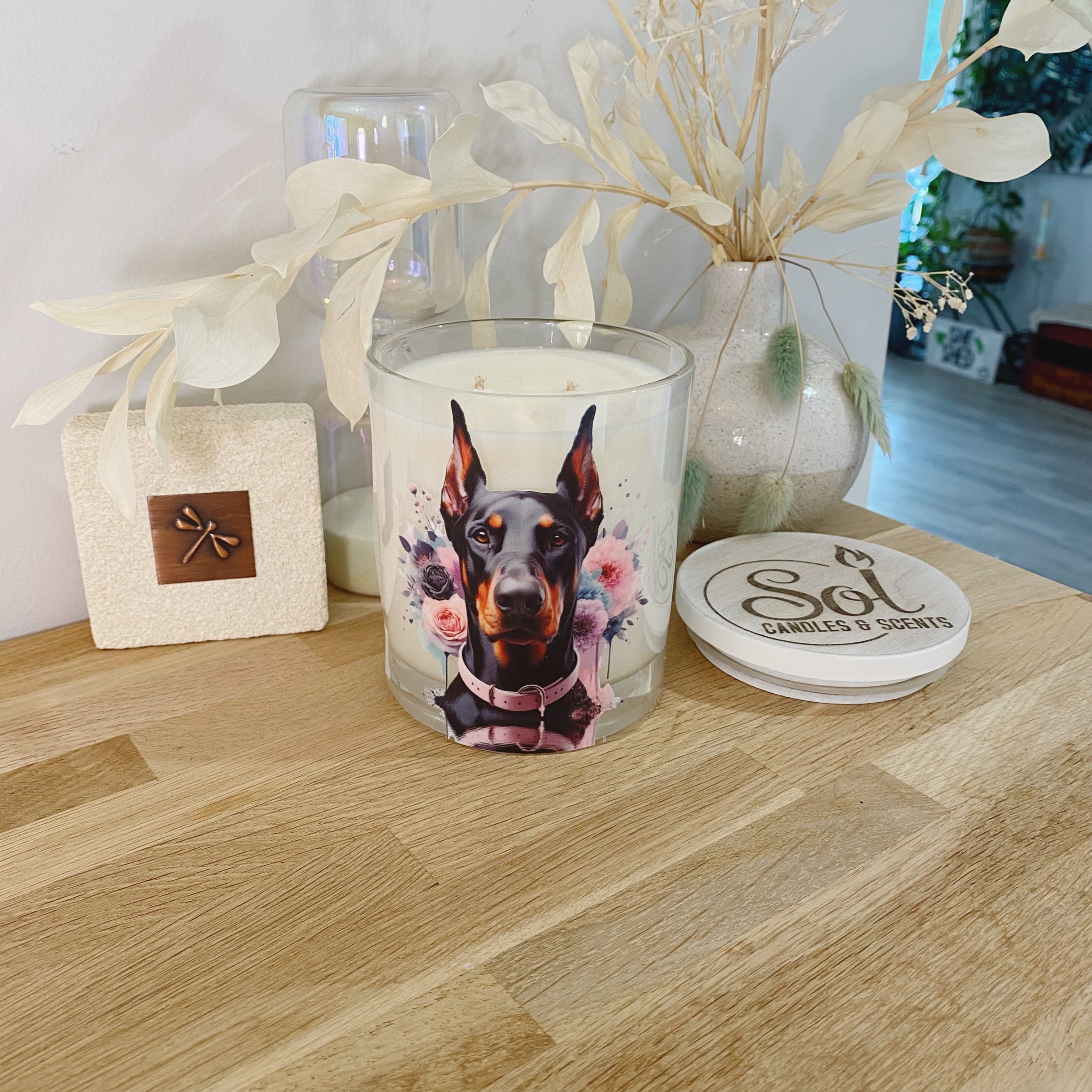 Doberman Pink Floral Xlarge Candle_Made in Australia