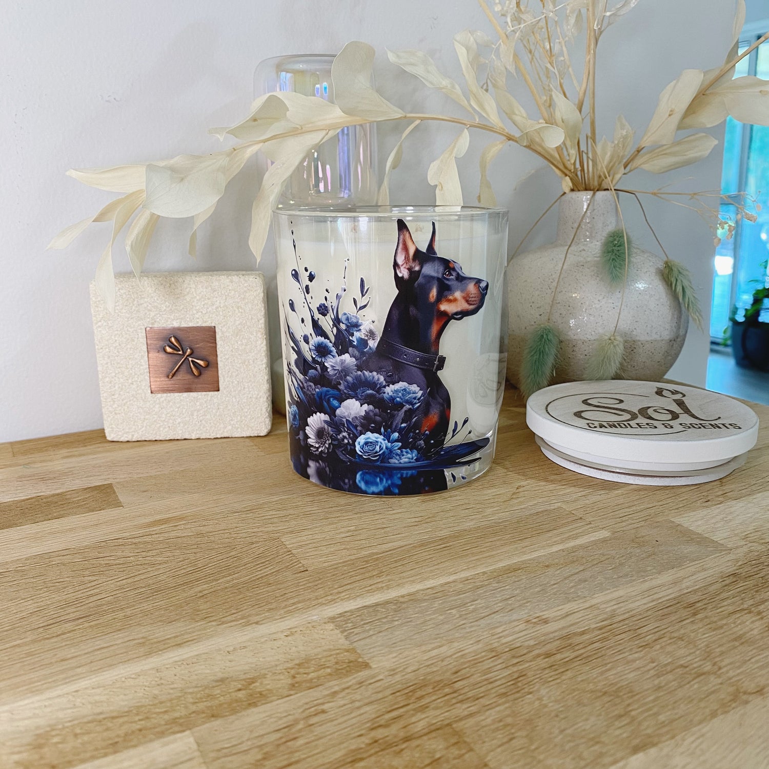 Doberman Dog Xlarge Candle_Refillable_Made in Queensland