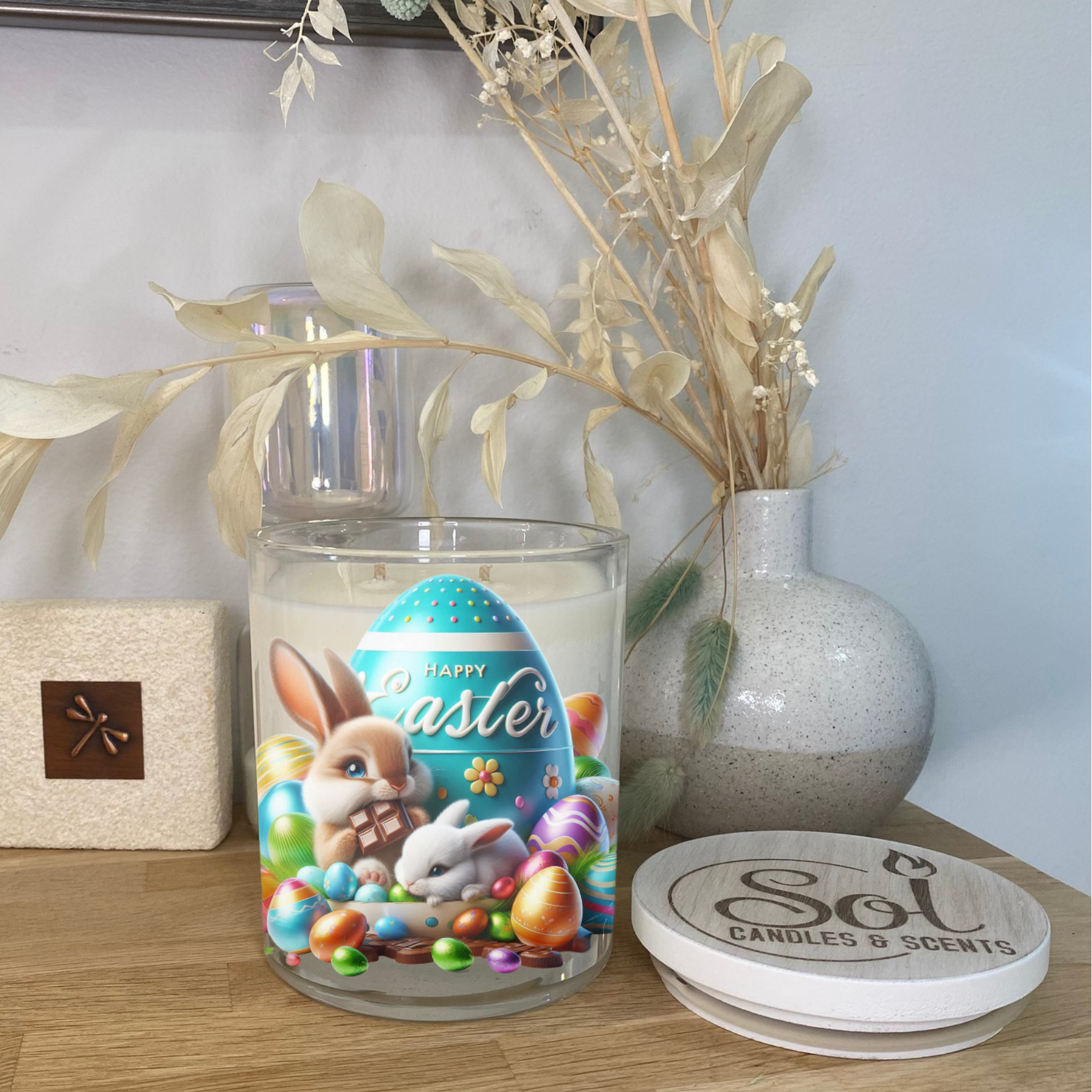 Easter Egg Bunnies Blue Candle