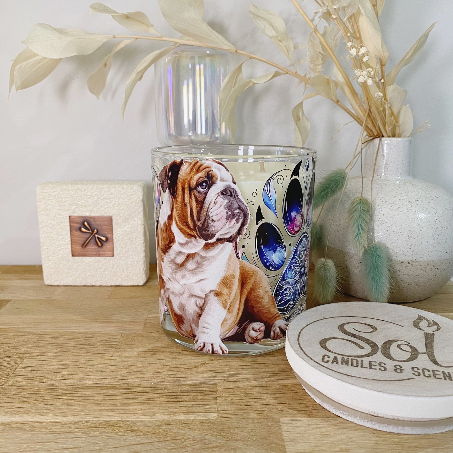 English Bulldog Paws Candle