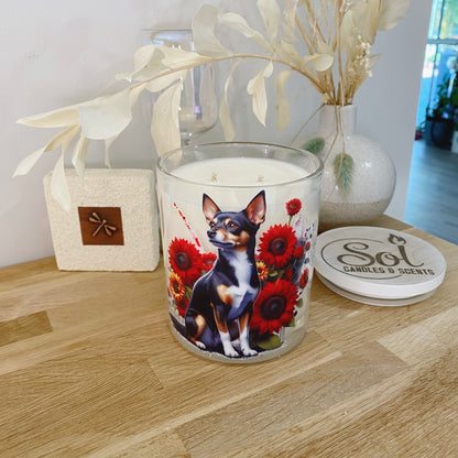 Soy Candle with a Foxie cross dog design, with &