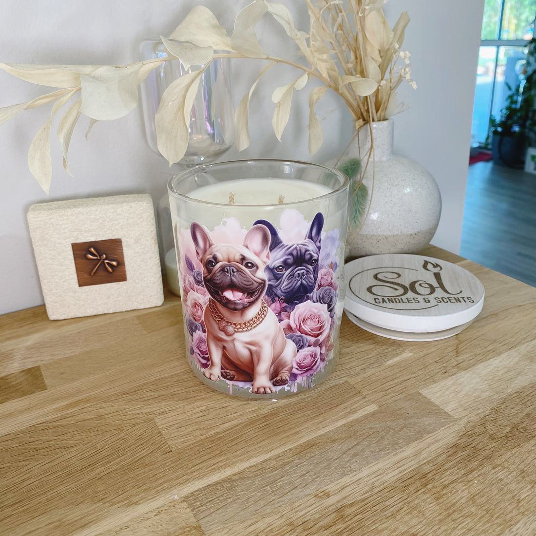 French Bulldog Roses Xlarge Candle