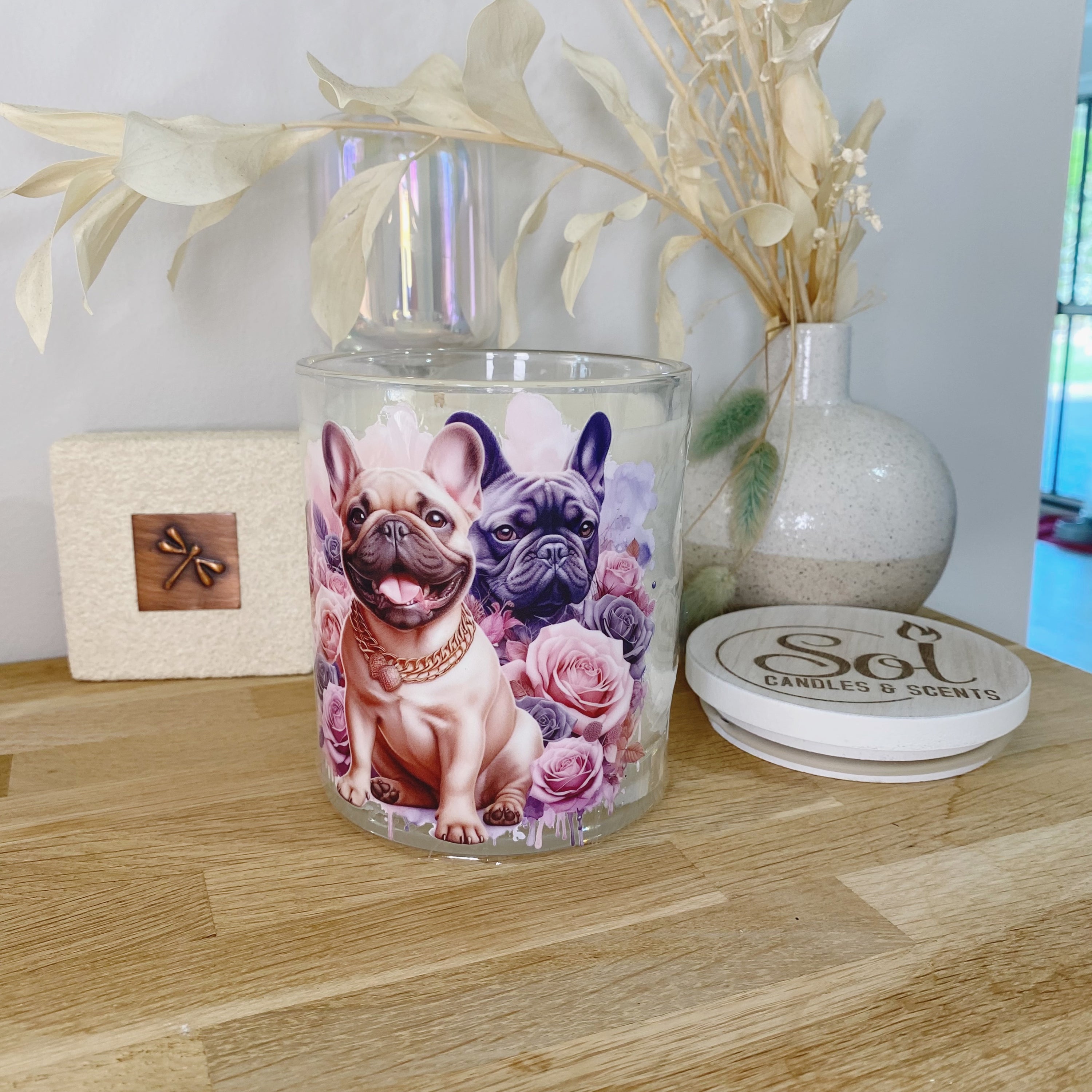 French Bulldog Roses Xlarge Candle