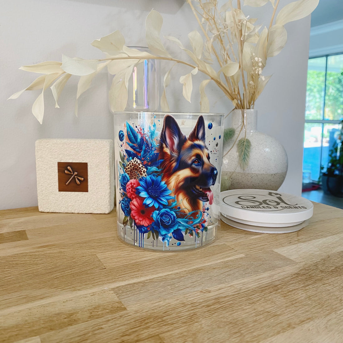 German Shepherd Floral Xlarge Candle