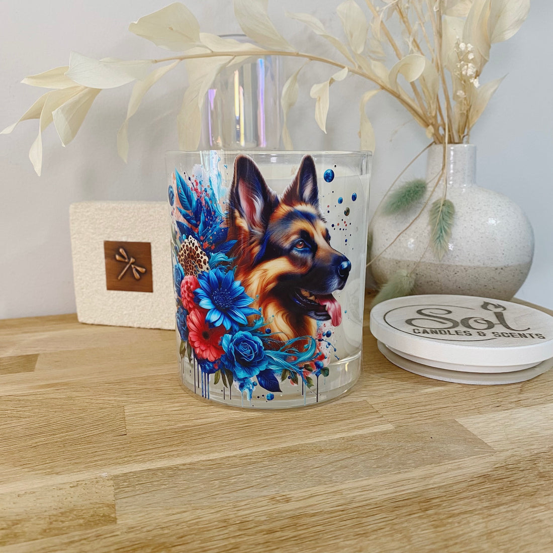 German Shepherd Floral Xlarge Candle_Sol Candles &amp; Scents