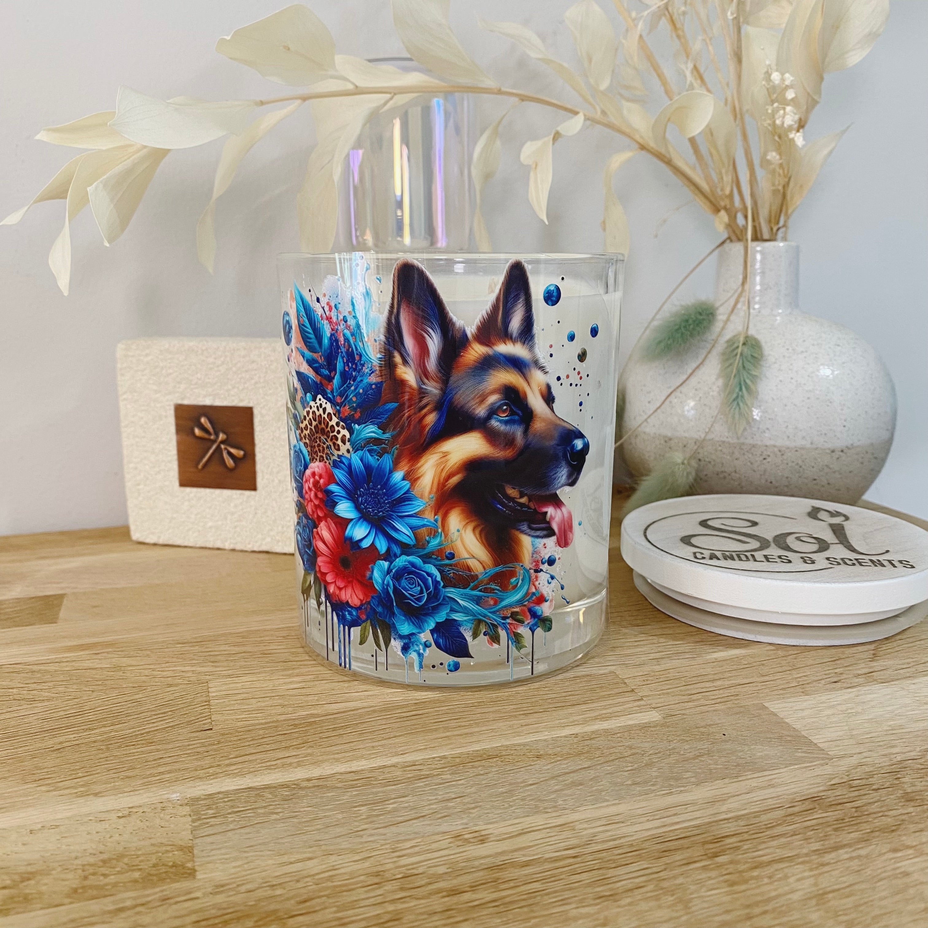German Shepherd Floral Xlarge Candle_Sol Candles &amp; Scents