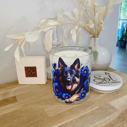 German Shepherd Laying Down Blue Xlarge Candle