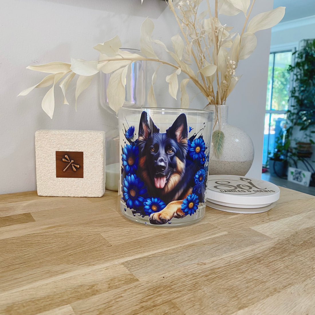 German Shepherd Laying Down Blue Xlarge Candle