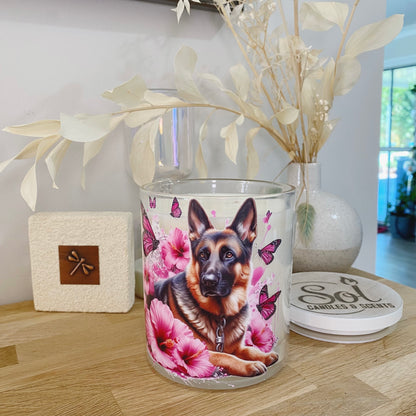 German Shepherd Laying Down Pink Xlarge Candle
