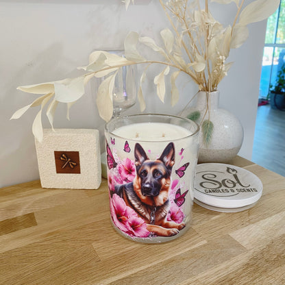 German Shepherd Laying Down Pink Xlarge Candle