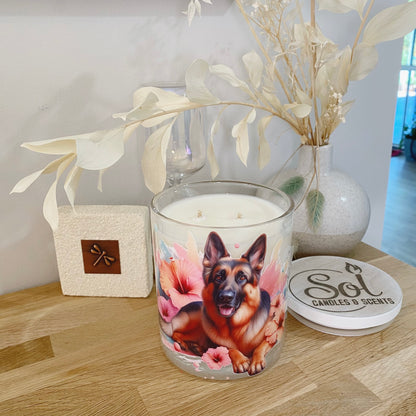 German Shepherd Peach Hibiscus Xlarge Candle