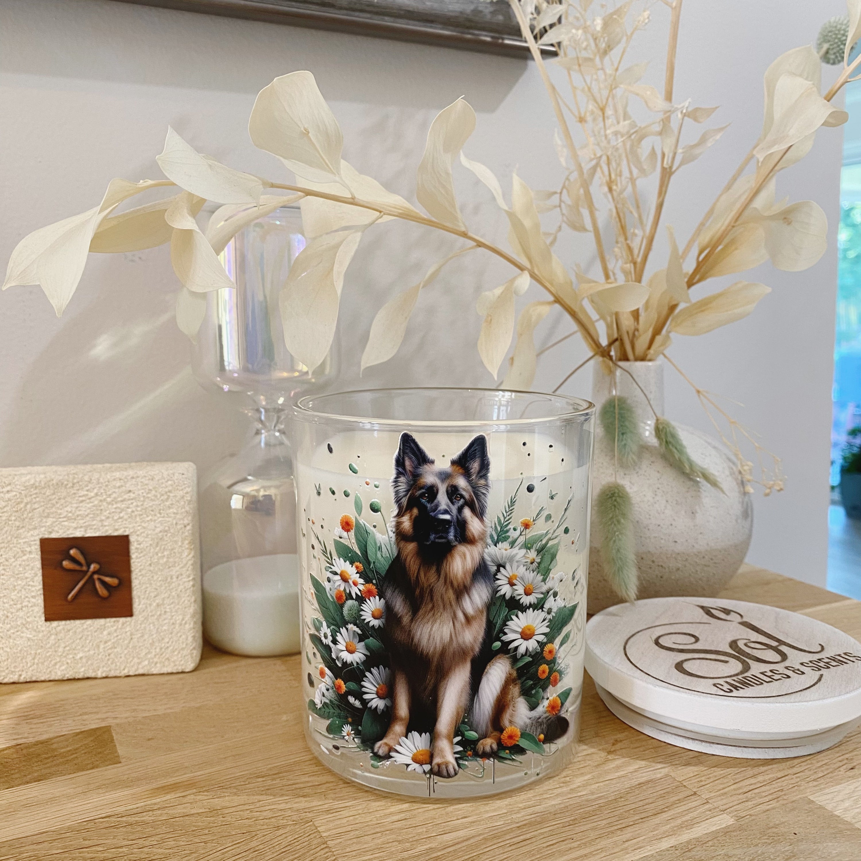 German Shepherd Sable Sitting Xlarge Candle_Refillable