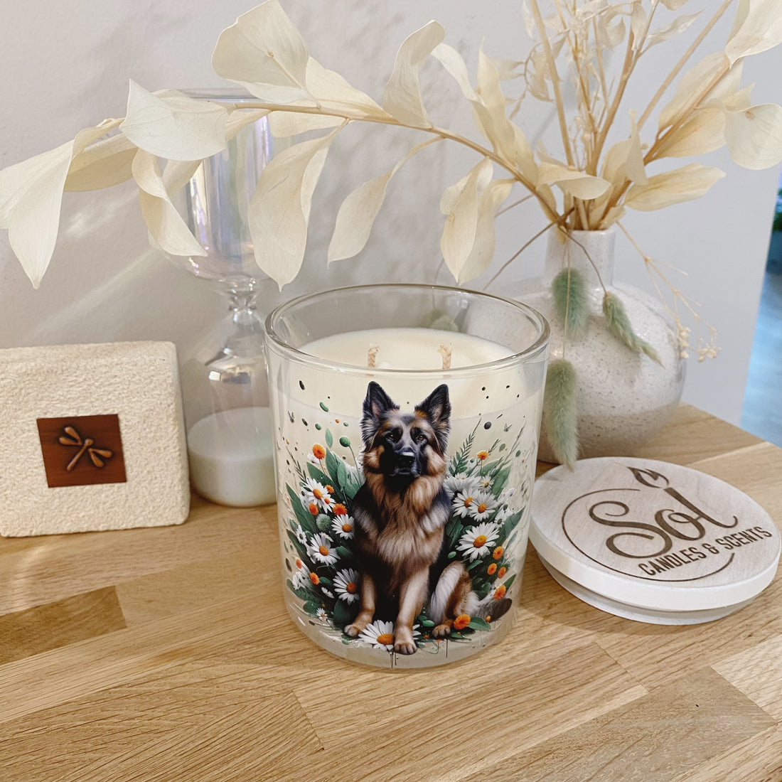 German Shepherd Sable Sitting Xlarge Candle_Made in Australia