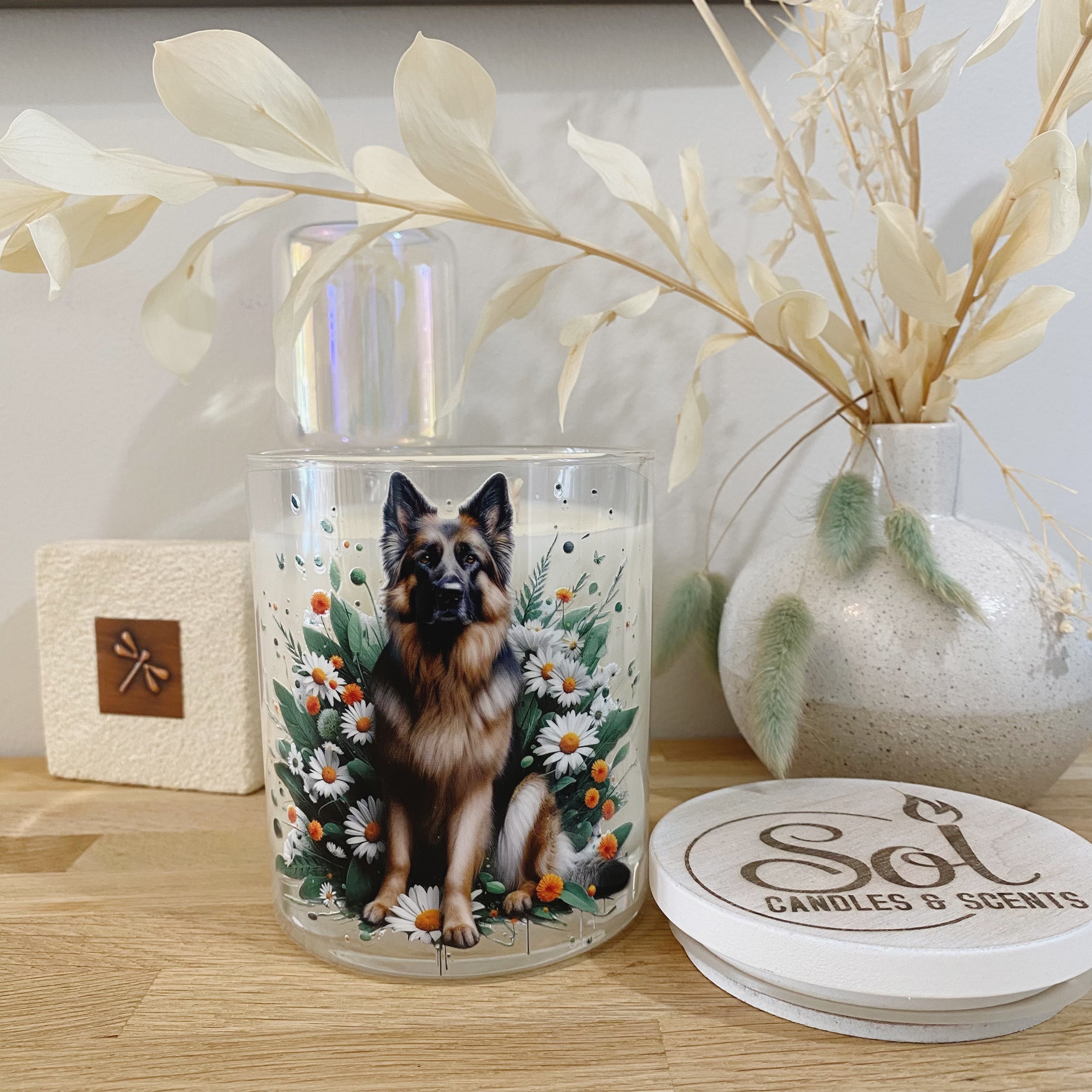 German Shepherd Sable Sitting Xlarge Candle_Refillable