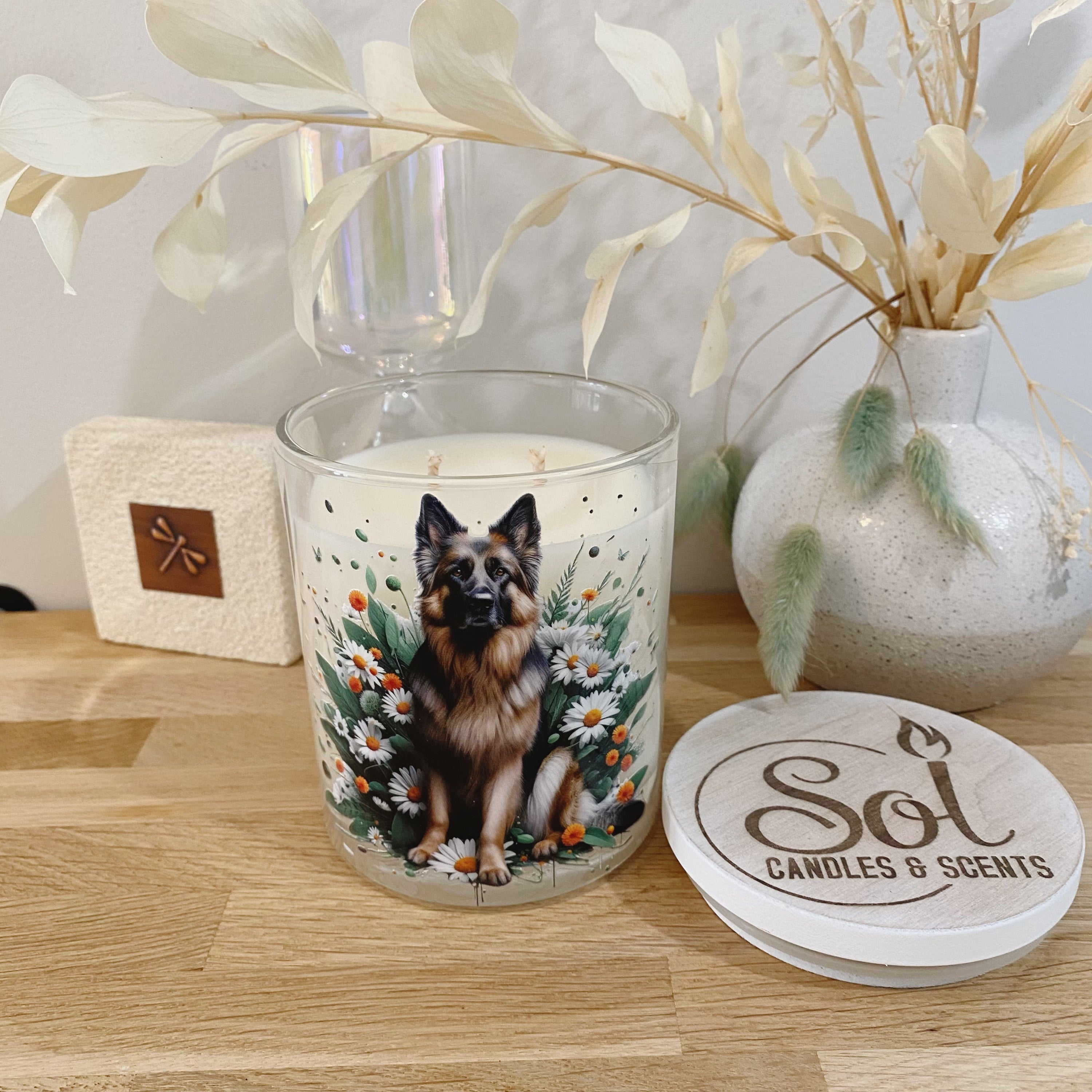 German Shepherd Sable Sitting Xlarge Candle_Made in Queensland