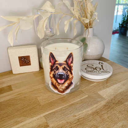 German Shepherd Smiling Portrait Xlarge Candle