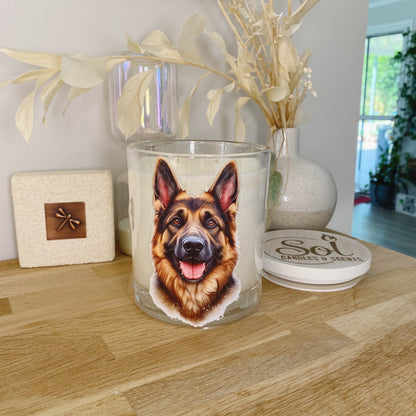 German Shepherd Smiling Portrait Xlarge Candle