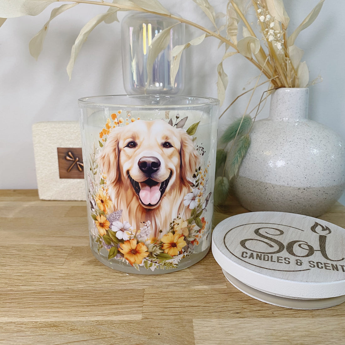 Golden Retriever Floral Xlarge Candle_Sol Candles &amp; Scents
