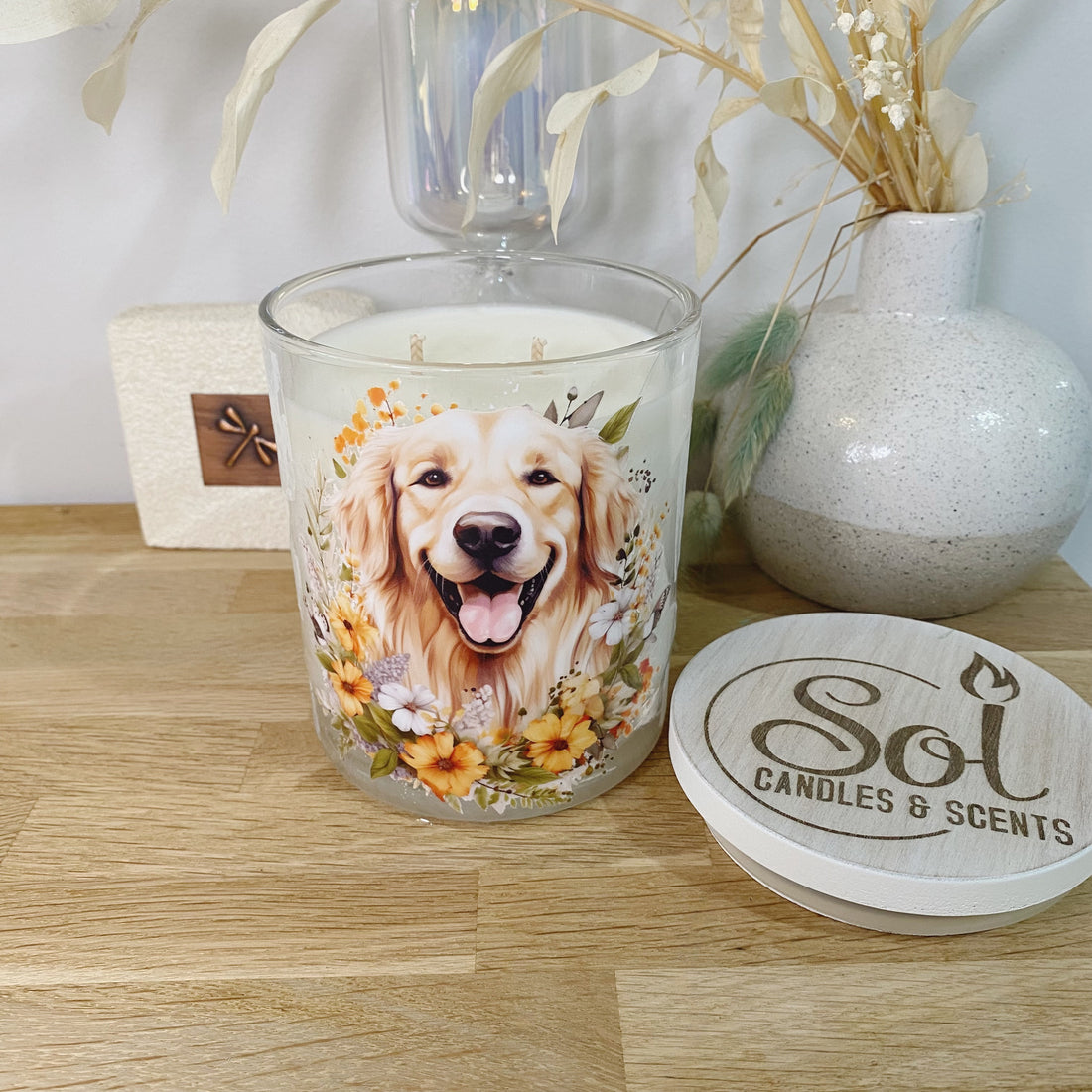 Golden Retriever Floral Xlarge Candle