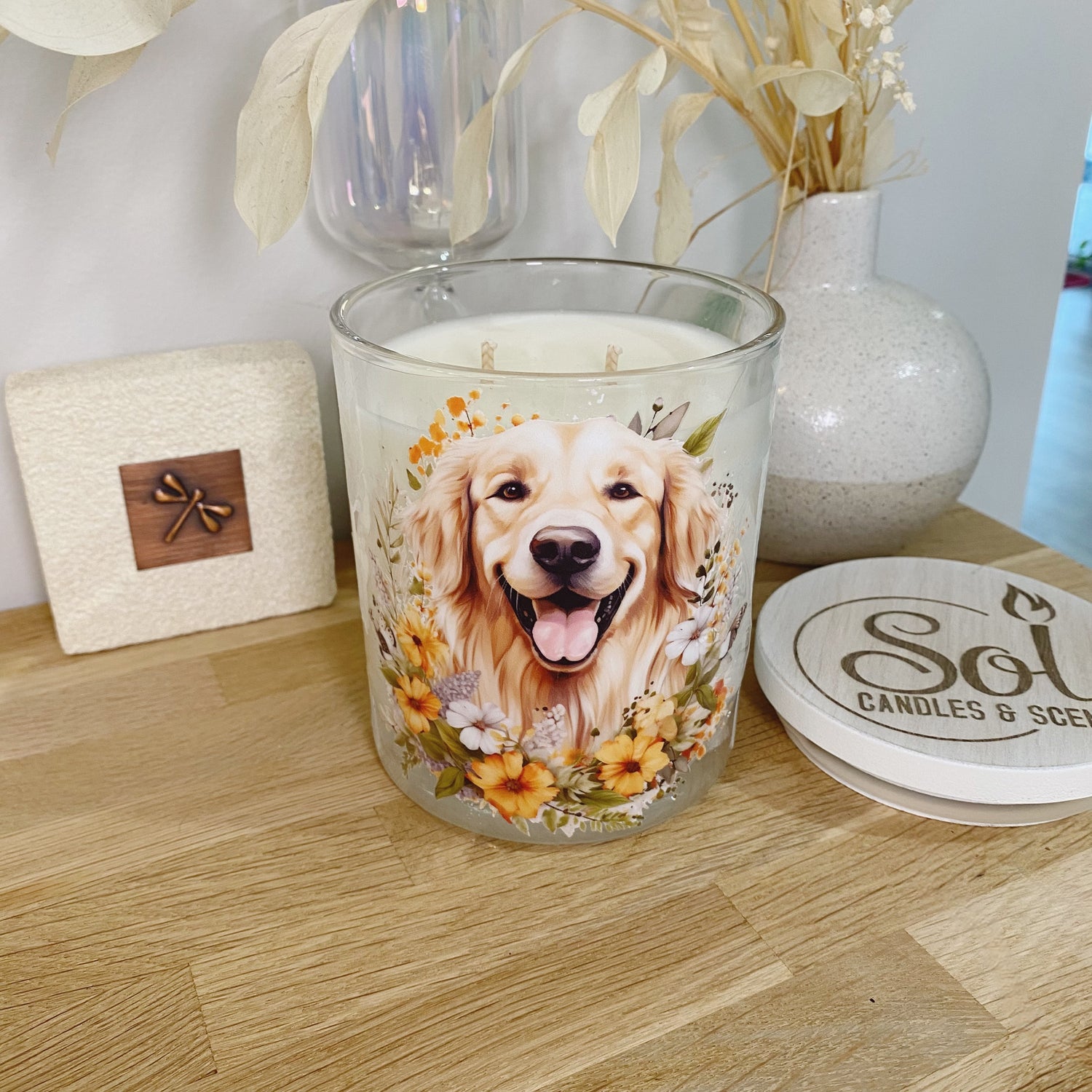 Golden Retriever Floral Xlarge Candle