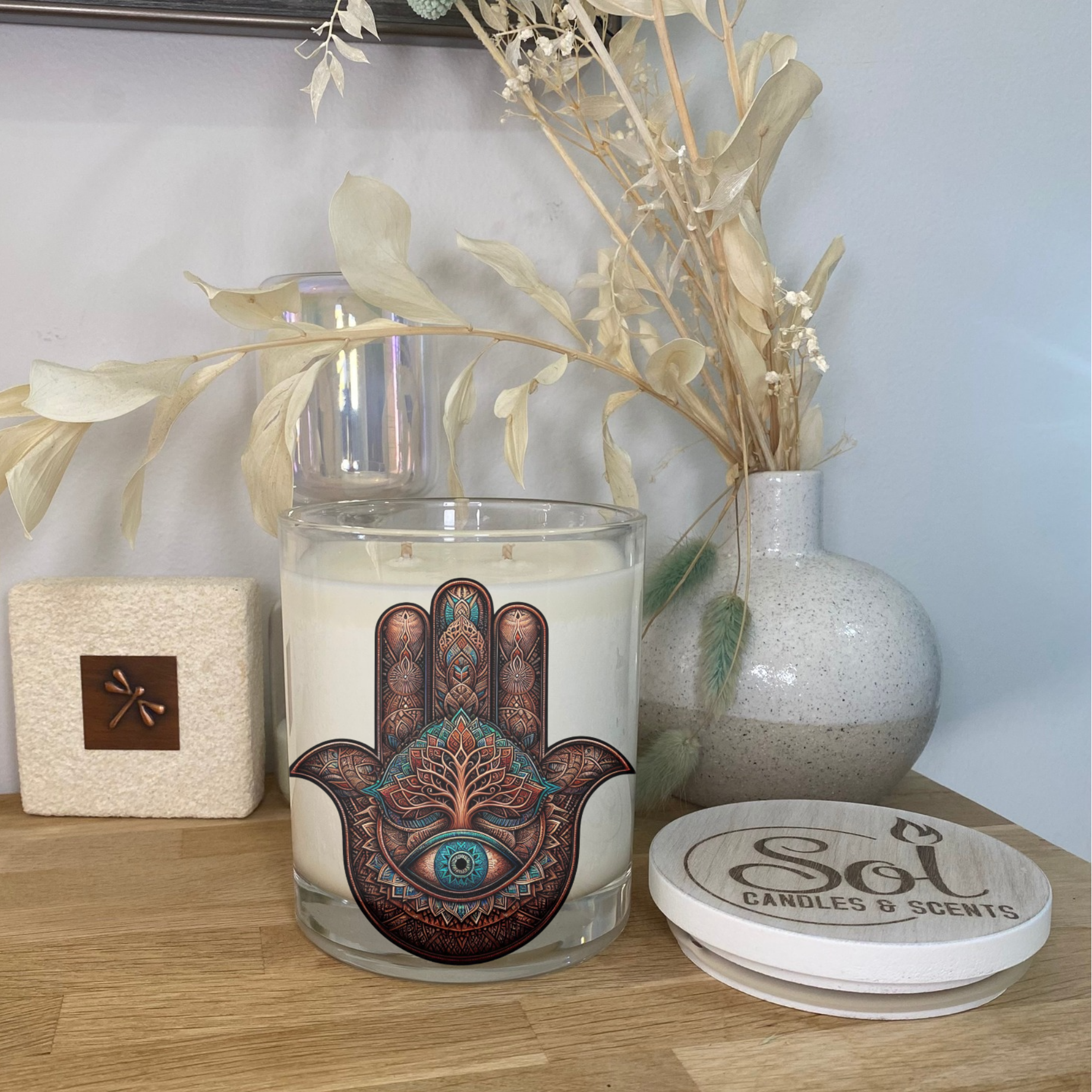 Hamsa Tree of Life Xlarge Candle_Refillable_Made in Australia 