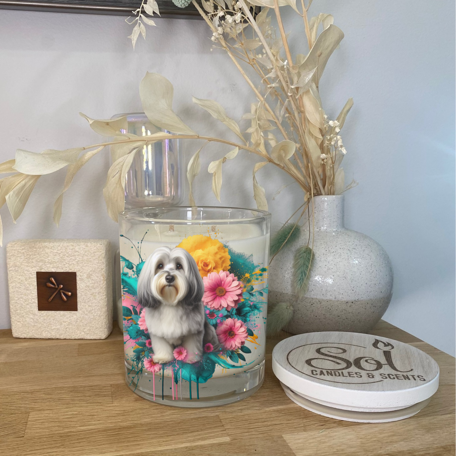 Havanese Floral Dog Xlarge Candle
