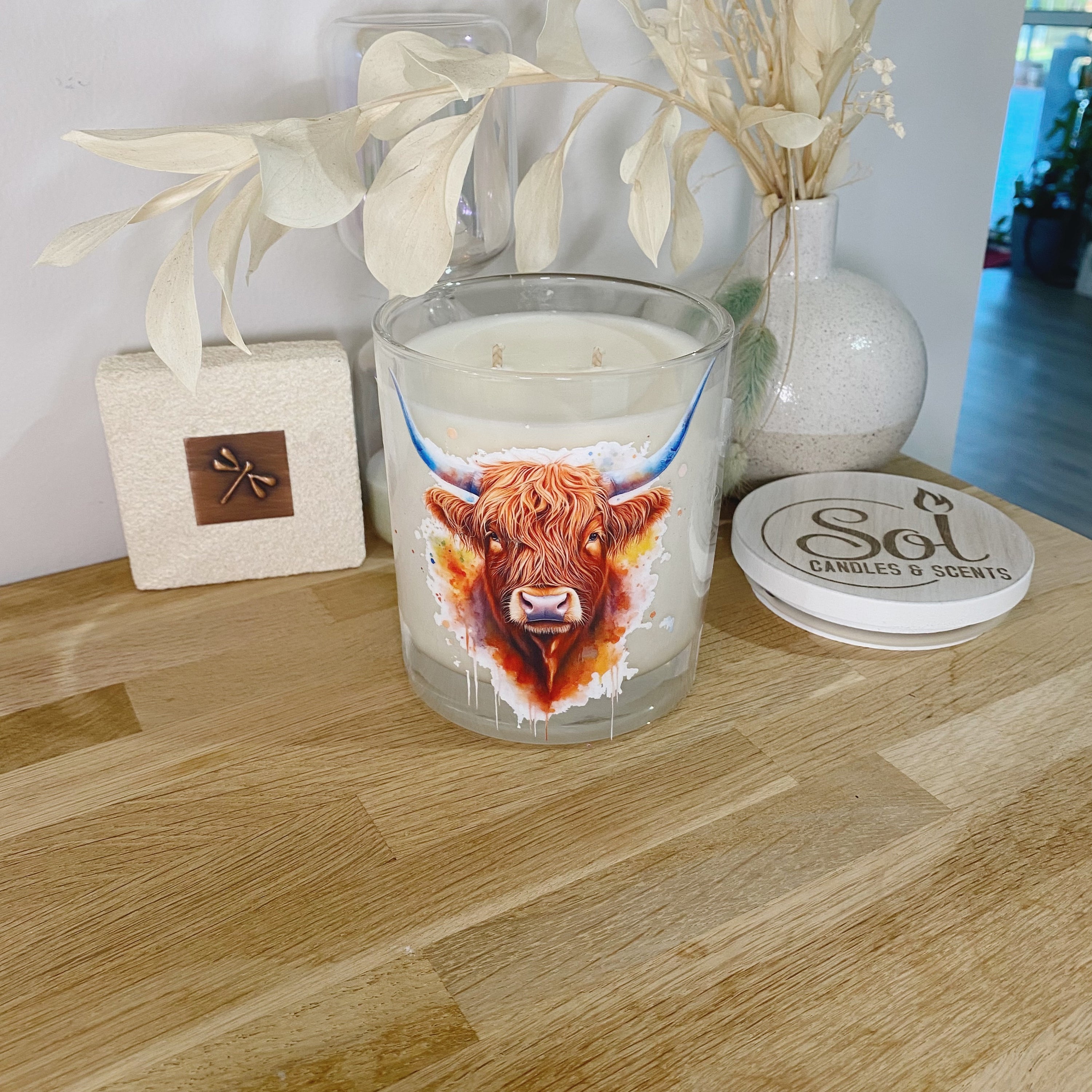 Highland Cow Blue Horn Xlarge Candle