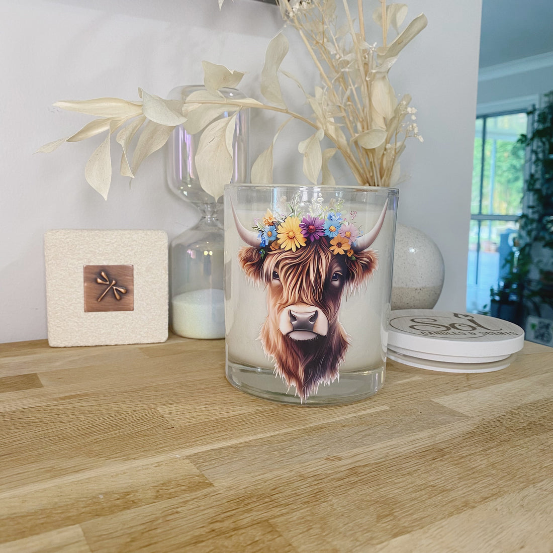 Highland Cow Brown Floral Xlarge Candle