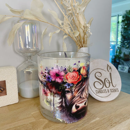 Highland Cow Roses Xlarge Candle