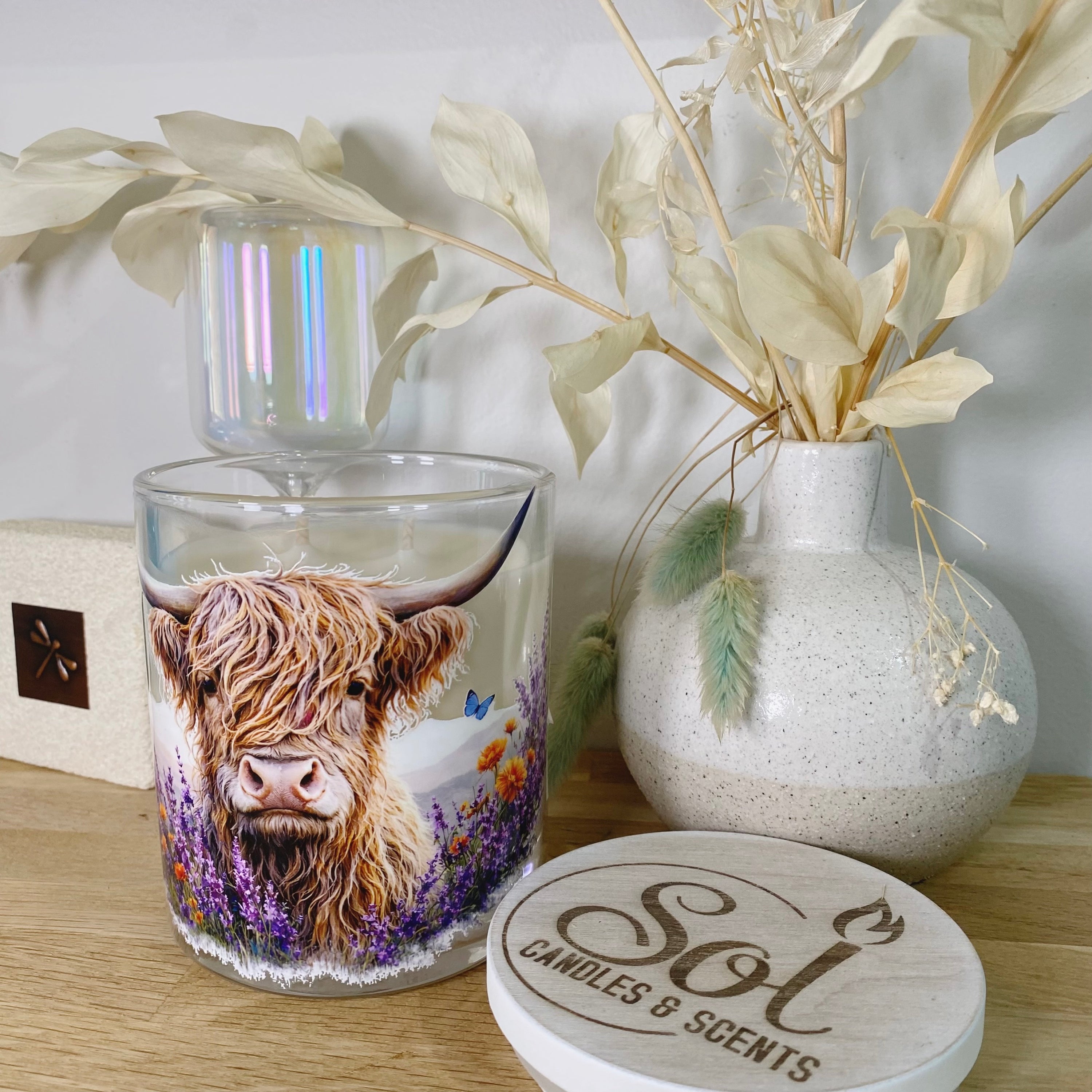 Highland Mountain Cow Brown Xlarge Candle_X-large_Refillable_Lavender Fields