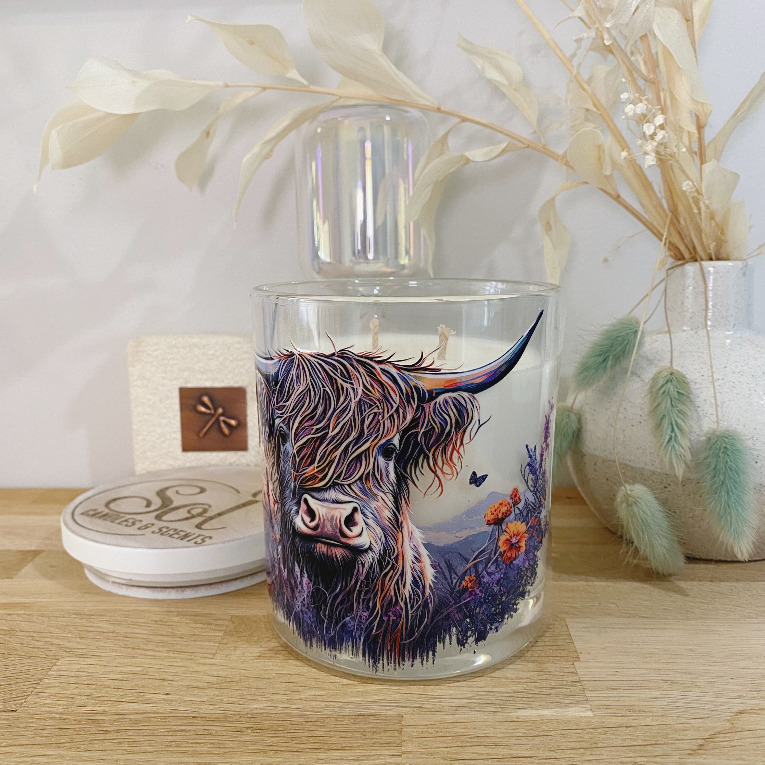 Highland Mountain Cow Purple Xlarge Candle