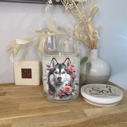 Siberian Husky Grey Roses Xlarge Candle