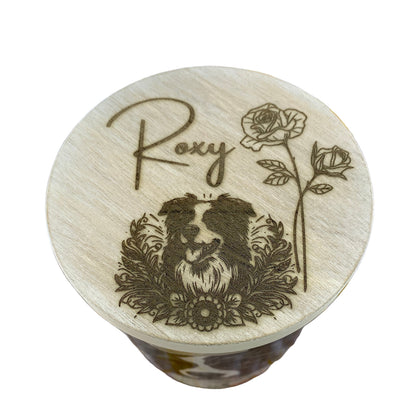 Engraved Candle Lid with Border Collie and Roses