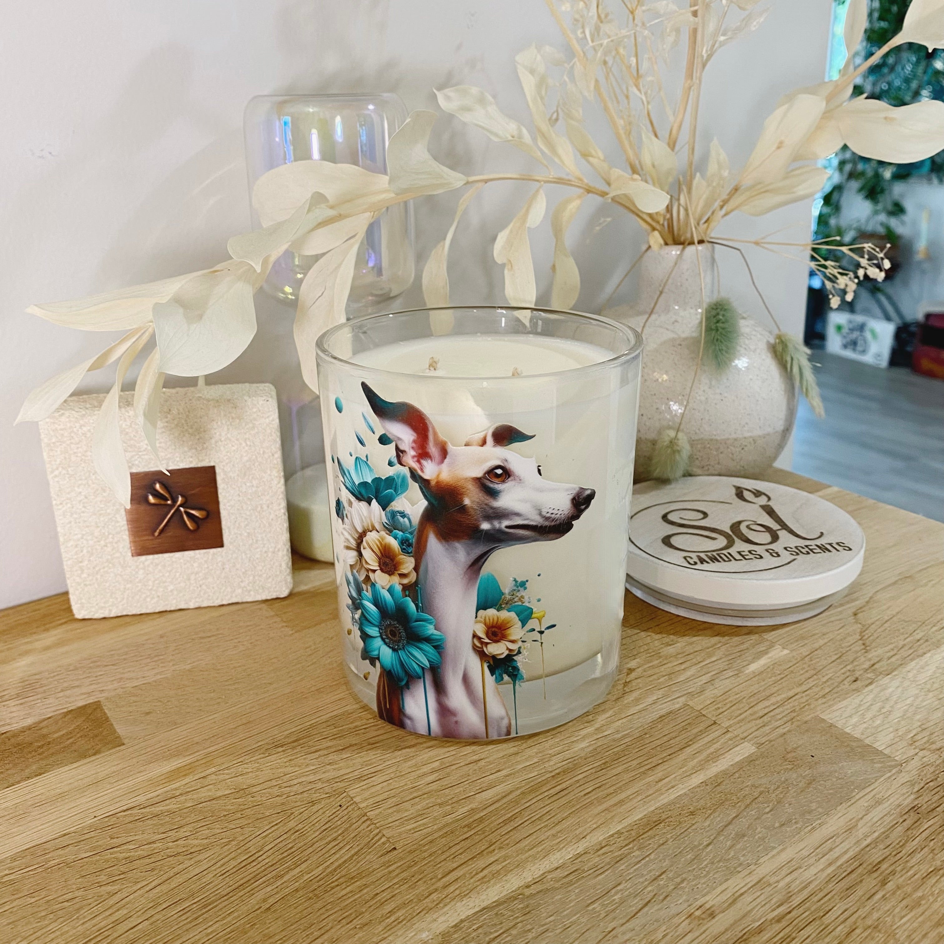 Italian Greyhound Dog Floral Xlarge Candle_Made in Australia