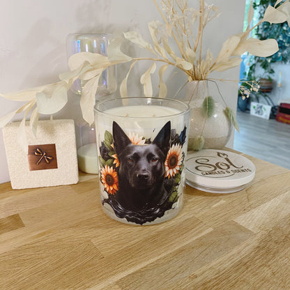 Kelpie Dog Black Sunflower Xlarge Candle_Made in Australia_Refillable