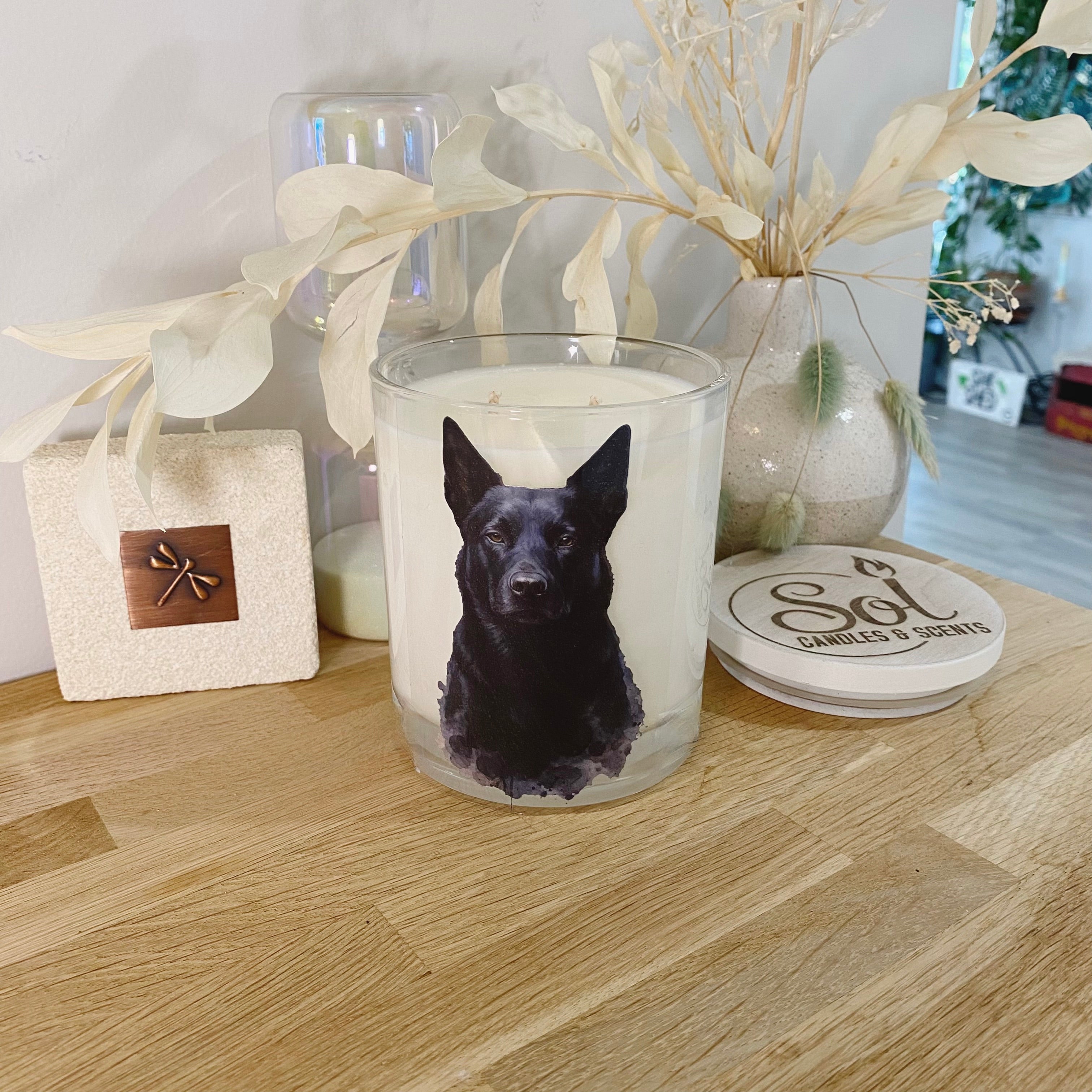 Kelpie Dog Black Watercolour Xlarge Candle_Made in Australia_Refillable