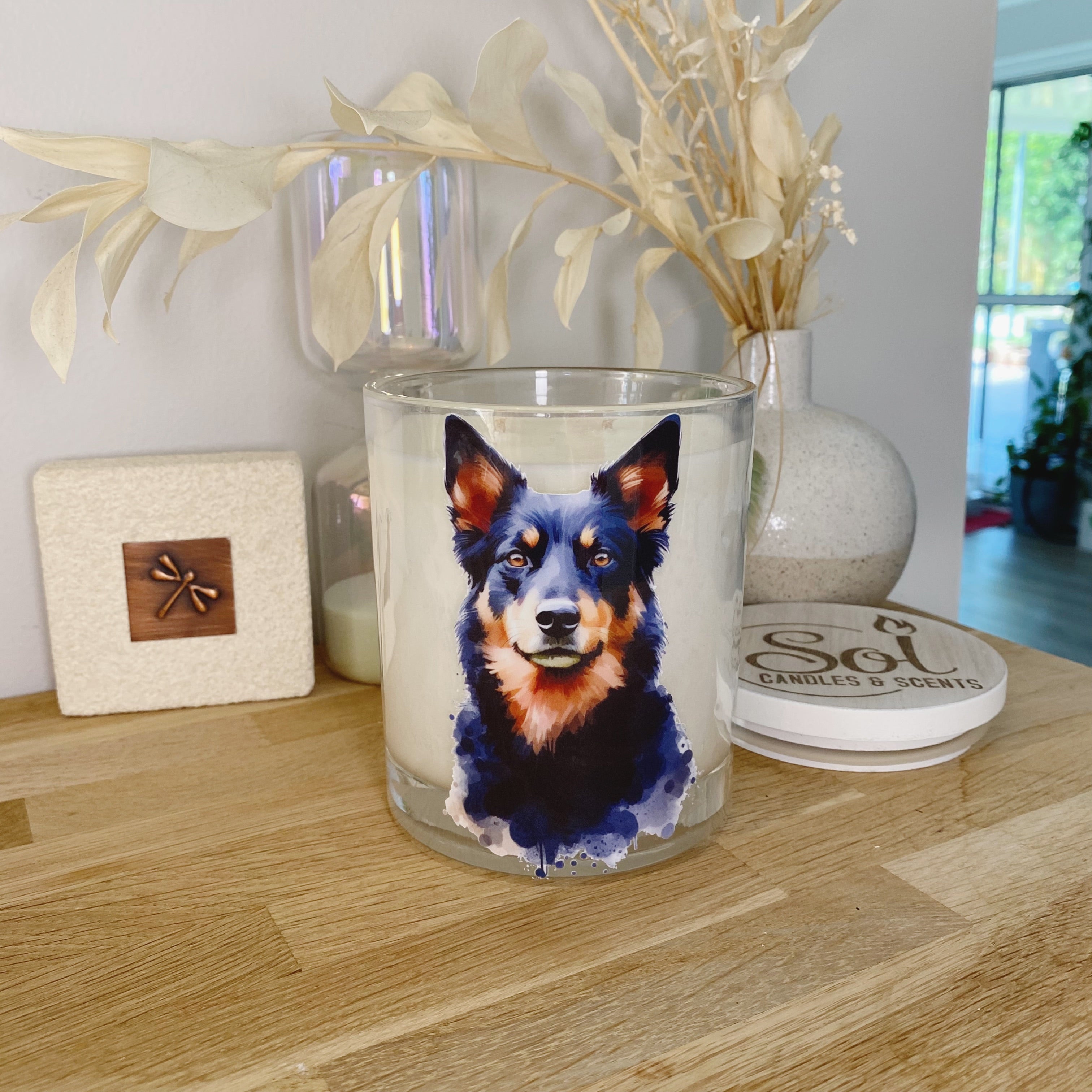 Kelpie Dog Black Portrait Xlarge Candle_Sol Candles &amp; Scents