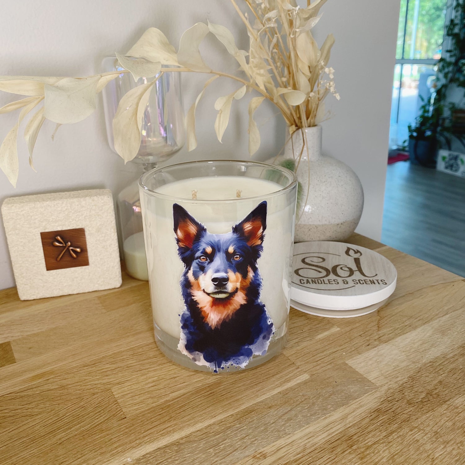 Kelpie Dog Black Portrait Xlarge Candle
