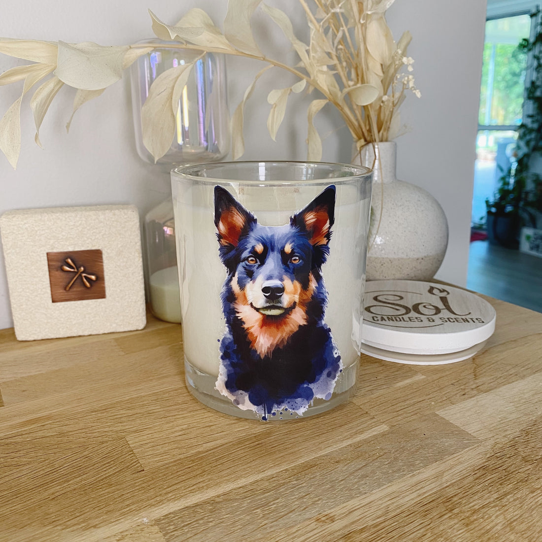 Kelpie Dog Black Portrait Xlarge Candle