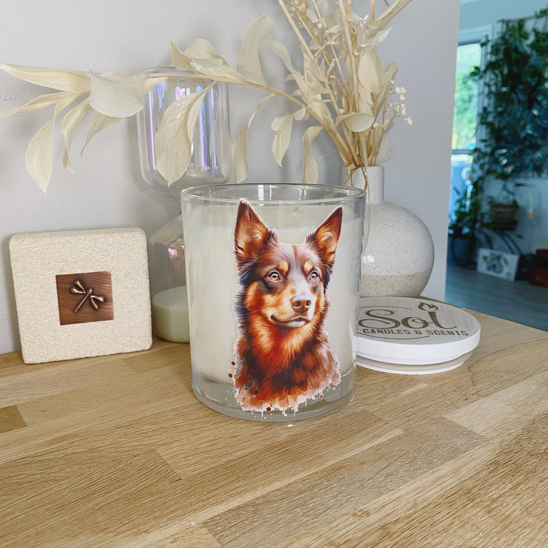 Kelpie Dog Brown Portrait Xlarge Candle