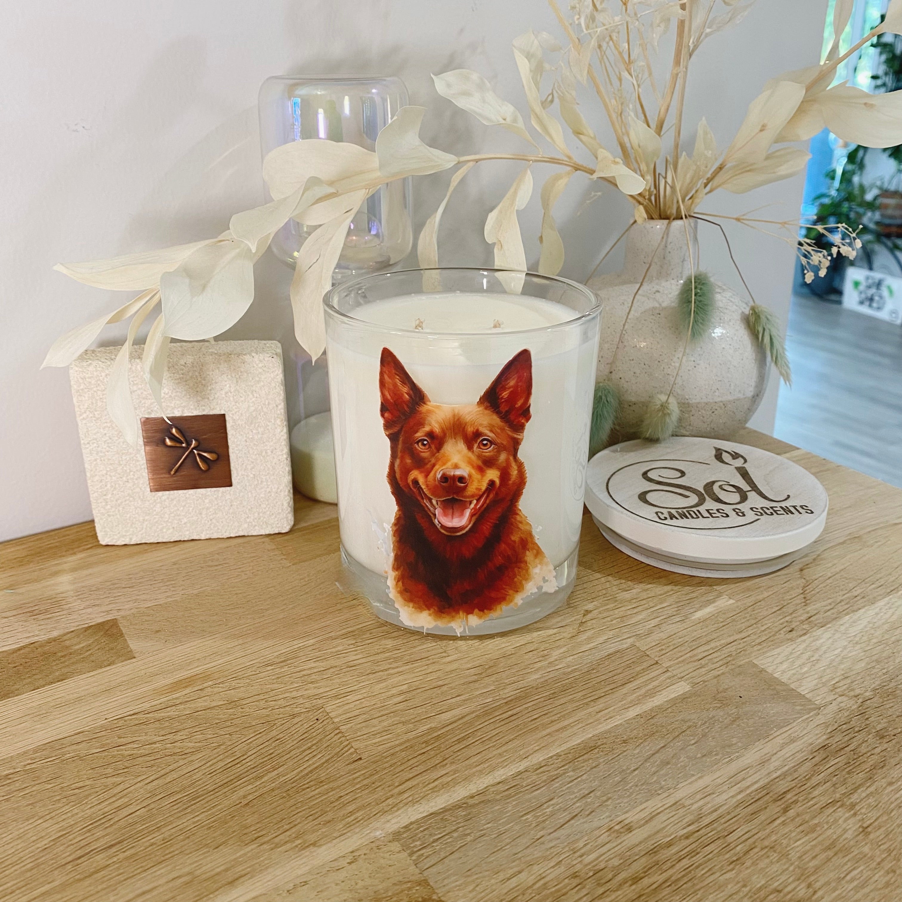 Kelpie Dog Red Watercolour Xlarge Candle_Red Dog_Australian Made_Refillable