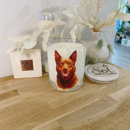Kelpie Dog Red Watercolour Xlarge Candle_Red Dog_Australian Made_Refillable