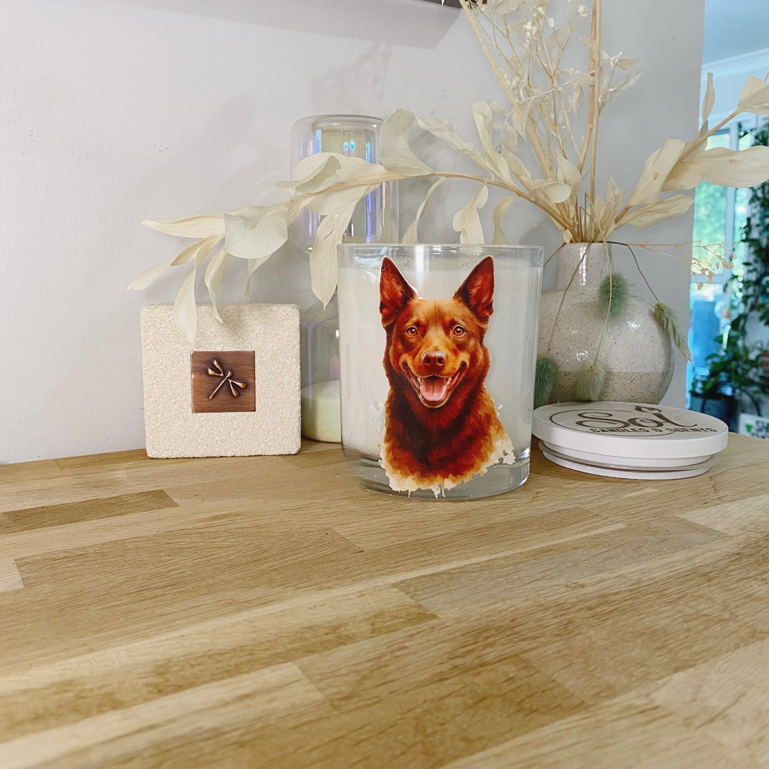 Kelpie Dog Red Watercolour Xlarge Candle_Red Dog_Australian Made