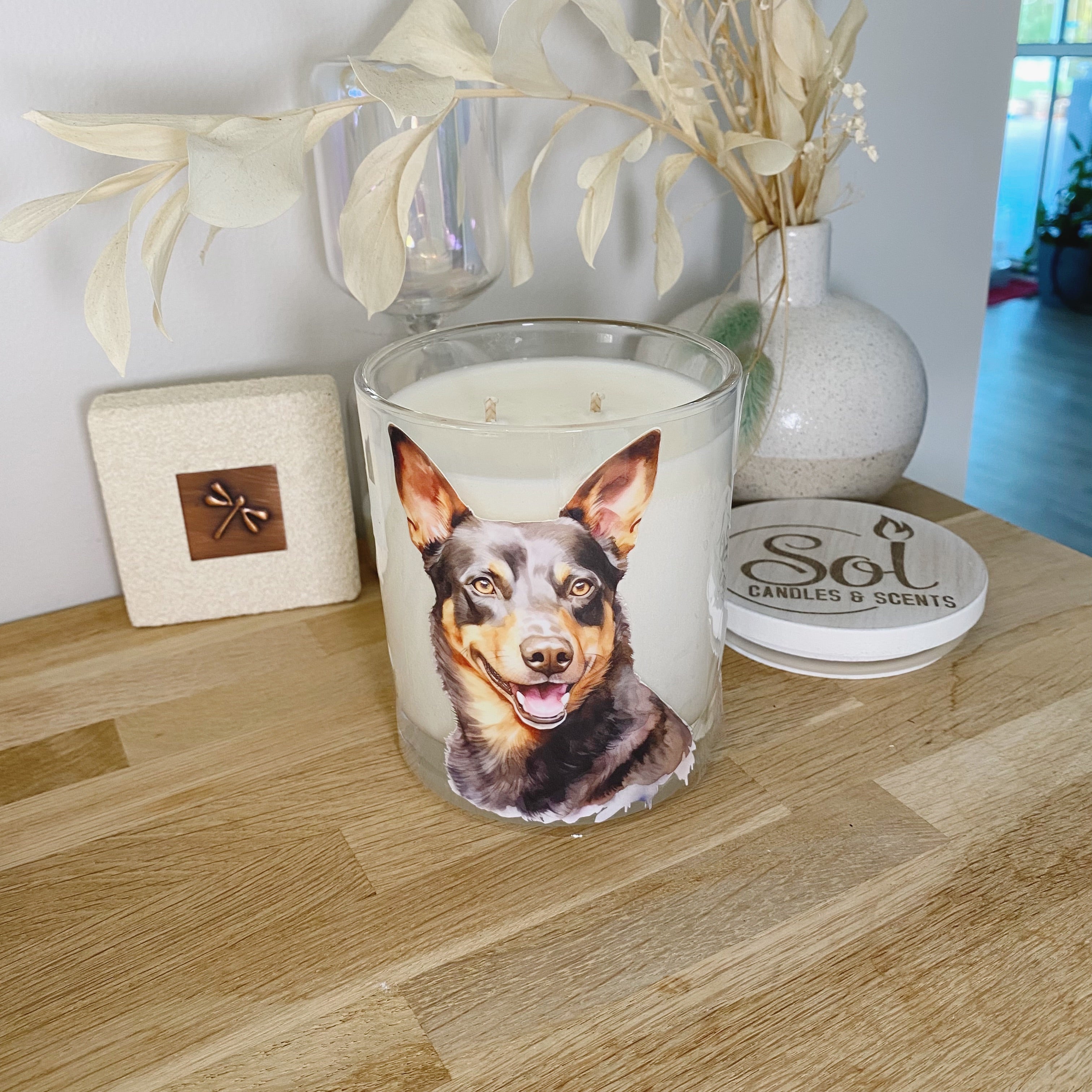 Kelpie Watercolour Portrait Xlarge Candle