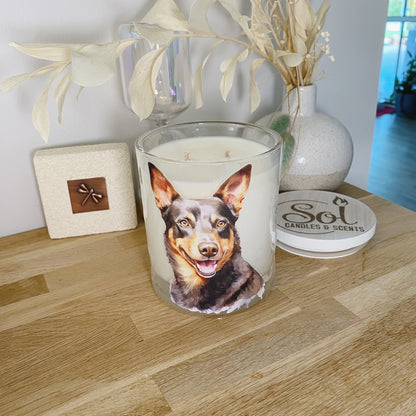 Kelpie Watercolour Portrait Xlarge Candle